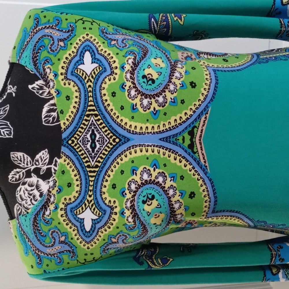 🦚Ronni Nicole🦚 - Green/Turquoise Paisley Stretch Sheath Dress - Picture 2 of 13